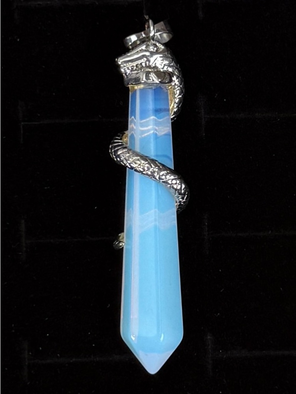 Silvertone snake wrapped iridescent weighted pendant + Free 16” Cord Necklace